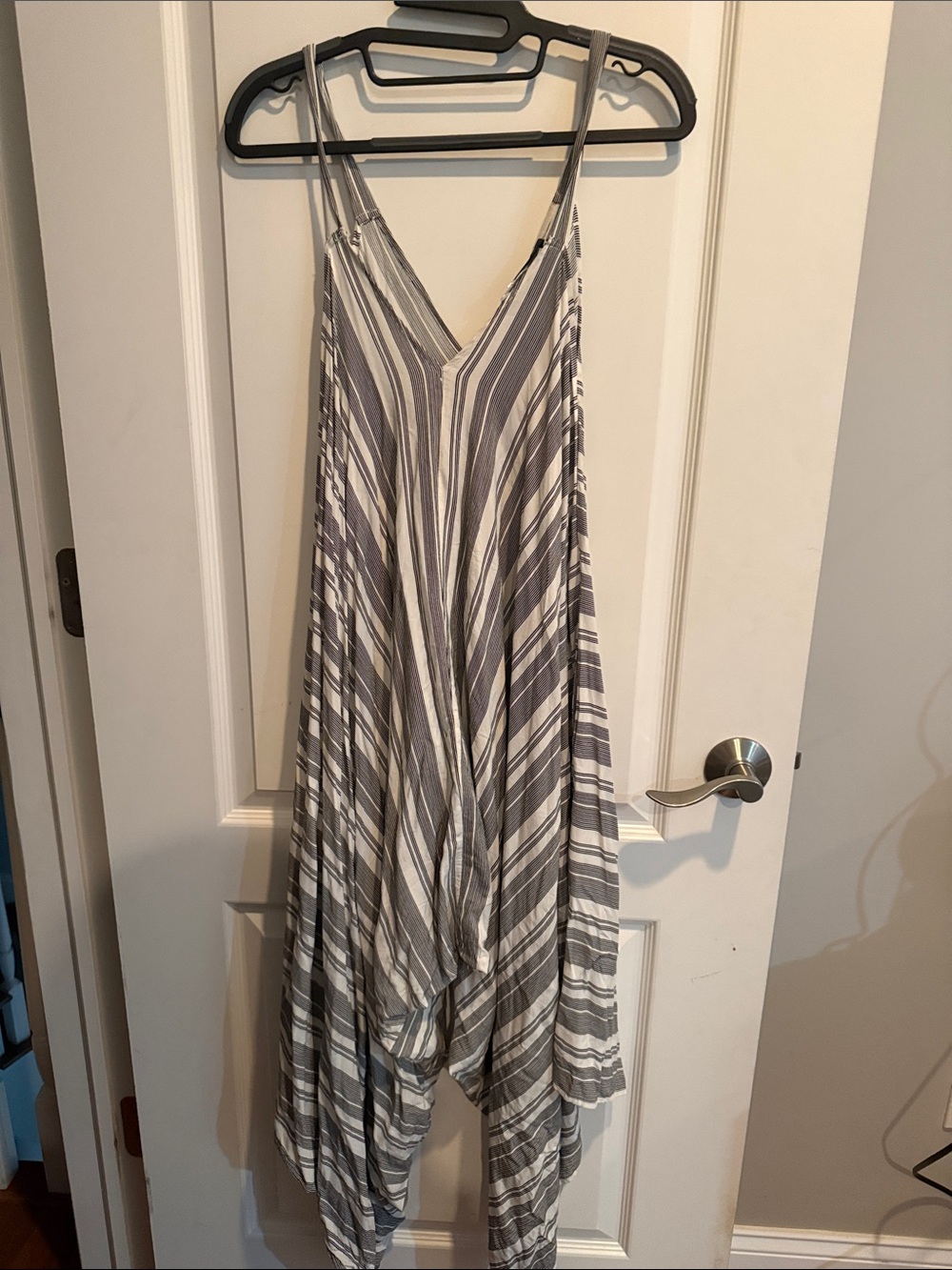 Striped Gray and White Women's V-Neck Spaghetti Strap Romper